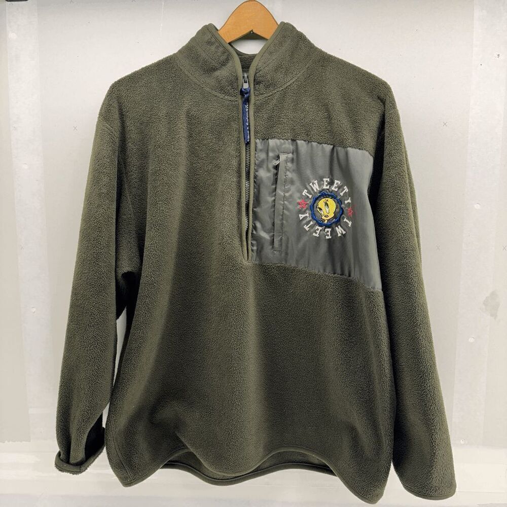 Vintage Y2k Looney Tunes‎ Tweety Bird Fleece Pullover Vintage Cartoon USA Size L